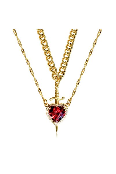 Choice 1 قلادة زوجين سنو وايت على شكل قلب وسيف للنساء قلادة رومانسية لعيد الحب.