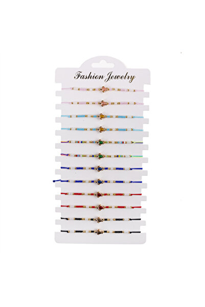 Choice مجموعة أساور من الخرز الملون مكونة من 12 قطعة، مزينة بتعليقات على شكل ...