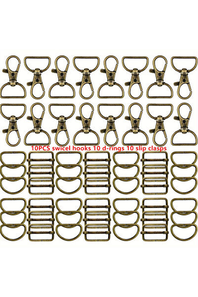 Choice مجموعة مشبك دوار من البرونز مكونة من 30 قطعة/مجموعة مشبك منزلق وحلقة على شكل حرف D وخطاف سريع لسلسلة المفاتيح وخطاف مشبك على شكل حرف D