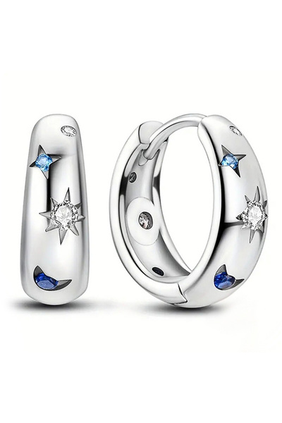 Choice أقراط دائرية رائعة من هويتان بتصميم نجمة وقمر، مجوهرات زركونيا براقة، ...