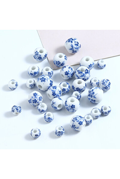 choice2 6mm 20pcs 20pcs 6/8/10/12mm Vintage Blue White Orchid Round Ceramic B...