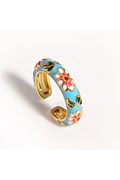 Choice blue Vintage Colorful Enamel Flower Rings Trendy Geometric Female Mini...