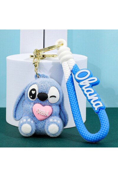 Miniso سلسلة مفاتيح KC6212 Kawaii Stitch Figure - دمية ديزني فلوكيد ستيتش فائقة النعومة، سلسلة مفاتيح أنمي مريحة