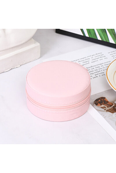 Choice صندوق مجوهرات دائري محمول باللون الوردي، قلادات، أقراط، خواتم، منظم مج...