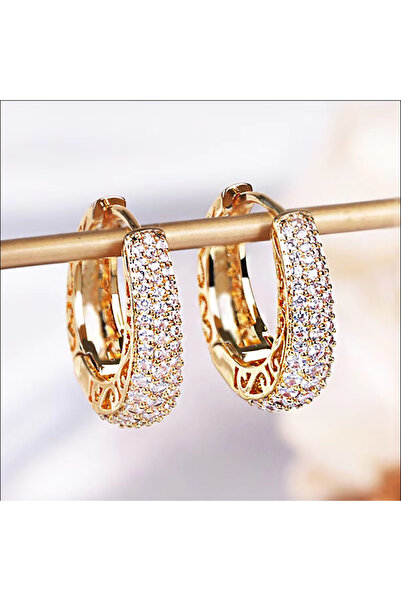Choice Gold-color Huitan Hollow Gold Color Hoop Earrings for Women Paved Dazz...