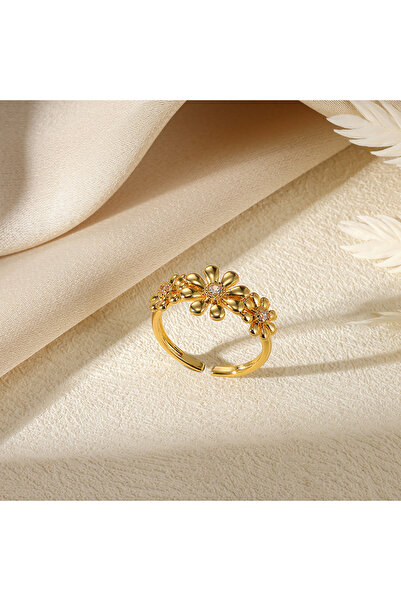 Choice 3 Zircon Daisy Flower Open Rings For Women Opening Gold Color Stainles...