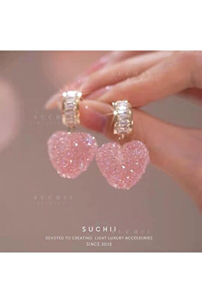 Choice أقراط وردية على شكل قلب حب، مجوهرات أنيقة وجذابة، مقاومة للحساسية، مطل...