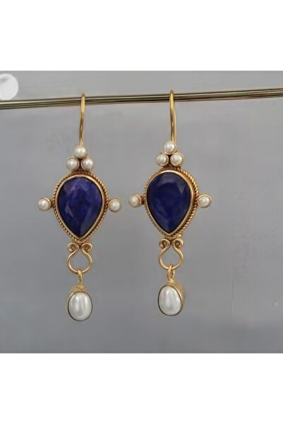 Choice أقراط زخرفية نسائية من الذهب العتيق باللون الأزرق E1853-2- بتصميم إبدا...