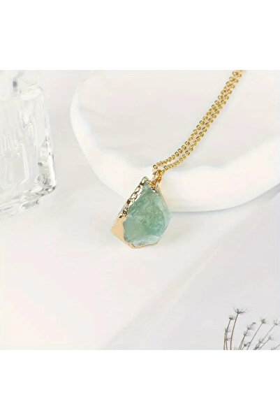 Choice قلادة من حجر الفلوريت الطبيعي المطلي بالذهب غير المنتظم بحافة غير منتظ...