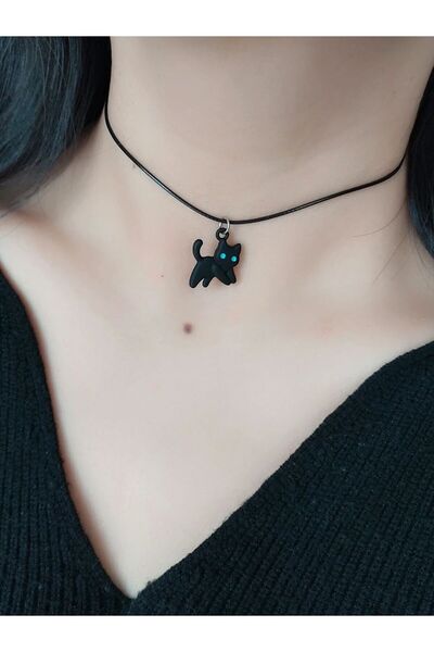 Choice قلادة قطة سوداء اللون من الفولاذ مقاس 40 سم، قلادة قطة سوداء اللون، إكسسوارات رقبة القلادة