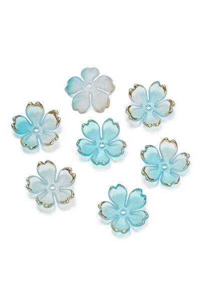 Choice 50 قطعة من خرز أكريليك على شكل أزهار الكرز باللون الأزرق، بتلات ذهبية ...