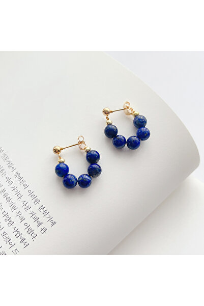 Choice أقراط أذن من اللازورد مرصعة يدويًا بأحجار كريمة ذهبية اللون ذات طابع بسيط وأنيق