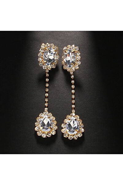 Choice أقراط طويلة بيضاوية الشكل مرصعة بأحجار الراين اللامعة باللون الذهبي لل...