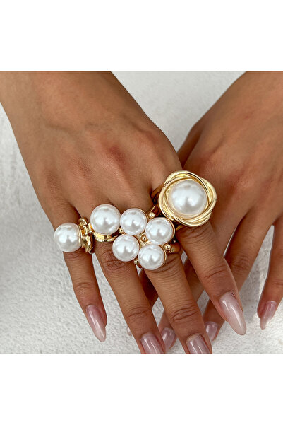 Choice طقم خواتم إنجيمارك الذهبي اللون، 3 قطع، خاتم مفتوح أنيق من اللؤلؤ الصن...