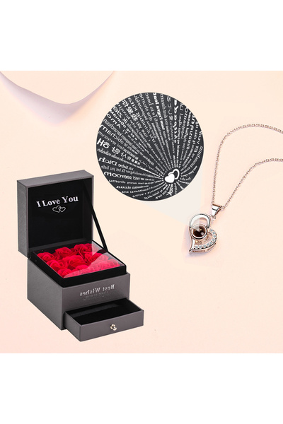 Choice قلادة فضية بطول 45 سم مرصعة بحجر الزركون، تحمل عبارة "أحبك" مكتوبة بـ ...