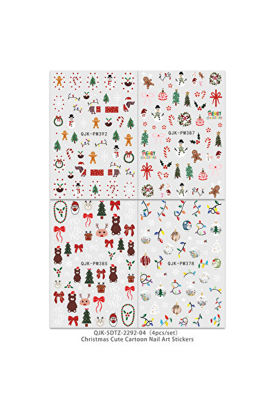 Choice MULTI 4pcs Christmas nail art stickers, cute cartoon theme, easy to ap...