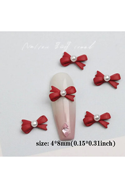 Choice زينة أظافر على شكل فيونكة لؤلؤية من سبيكة معدنية باللون الأحمر الداكن، مجوهرات أظافر صغيرة باللونين الأسود والأبيض والذهبي، يابانية