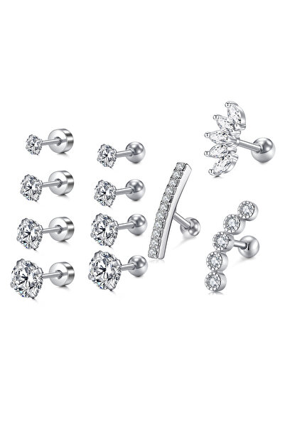 Choice مجموعة واحدة من الفضة - 11 قطعة من 11 قطعة من أقراط الغضروف المصنوعة من الفولاذ المقاوم للصدأ 316L أقراط هيليكس تراجوس ديث بود