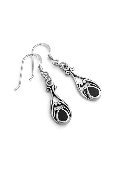 Choice أقراط متدلية عتيقة من هويتان E998 للنساء، بتصميم إيبوكسي أسود، إكسسوار...