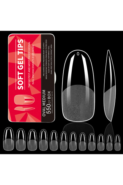 Choice أظافر صناعية شفافة من الأكريليك بيضاوية متوسطة الحجم، 550 قطعة، أطراف ...