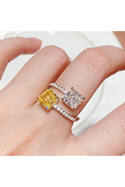 Choice خاتم قابل للتعديل Q379 من هويتان، بتصميم جديد، مرصع بحجر زركونيا مكعب مربع لامع، مناسب للخطوبة النسائية.