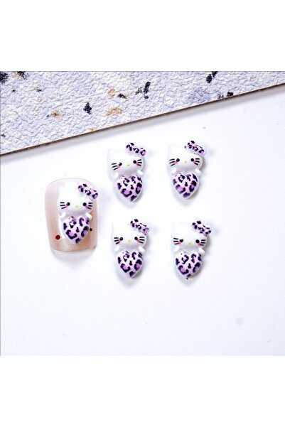 Miniso 02 100 قطعة/الحزمة 9*14 مم سحر أظافر قلب النمر هالو كيتي - ديكور قطة ثلاثي الأبعاد متعدد الألوان من الراتنج للعبوات البلاستيكية