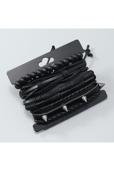 Choice أساور مضفرة من الجلد الأسود مكونة من 4 قطع، سوار بانك سبايك للرجال وال...