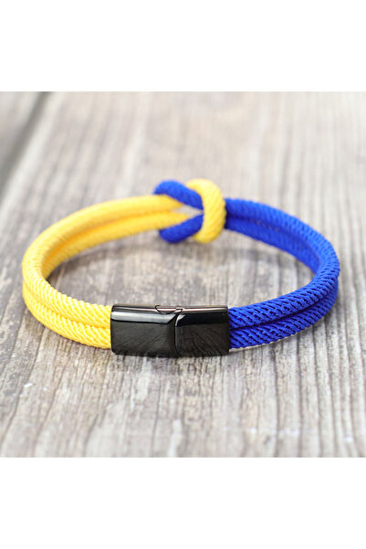 Choice سوار أوكراني جديد ثنائي اللون أزرق أصفر داكن 18.5 سم للرجال والنساء مصنوع من الفولاذ المقاوم للصدأ ومغناطيس باك