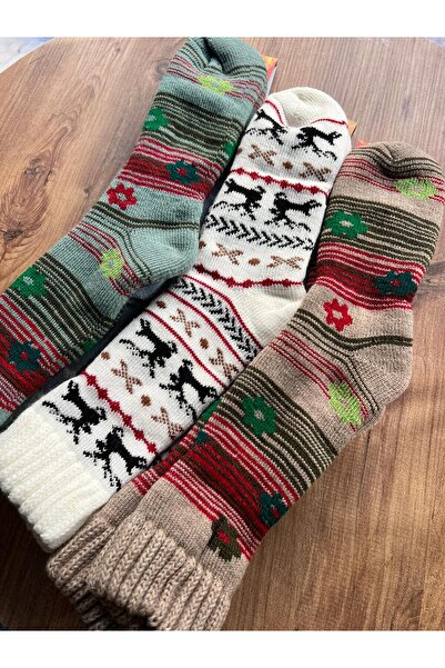 cmtgroup Women's 3 Pairs Thick Winter Patterned Lamswool Socks
