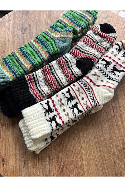 cmtgroup Women's 3 Pairs Thick Winter Patterned Lamswool Socks