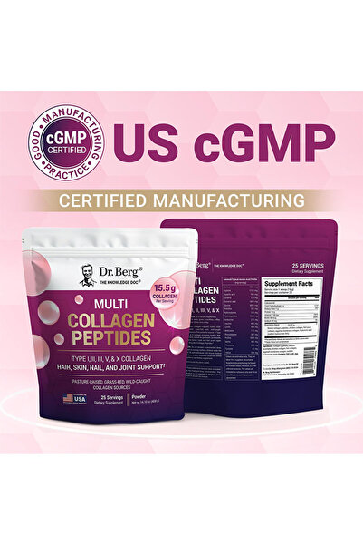 Dr. Berg Nutritional مسحوق ببتيدات الكولاجين المتعددة من دكتور بيرج، الأنواع I، II، III، V، X - مسحوق كولاجين بدون نكهة