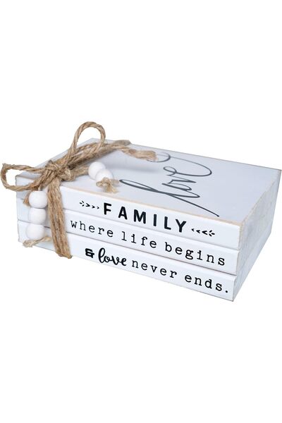 Generic مجموعة كتب خشبية مزخرفة من لايف دوكوت، مكونة من 3 قطع، بتصميم "عائلي"...