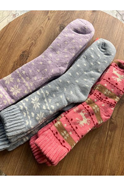 cmtgroup Women's 3 Pairs Thick Winter Patterned Lamswool Socks