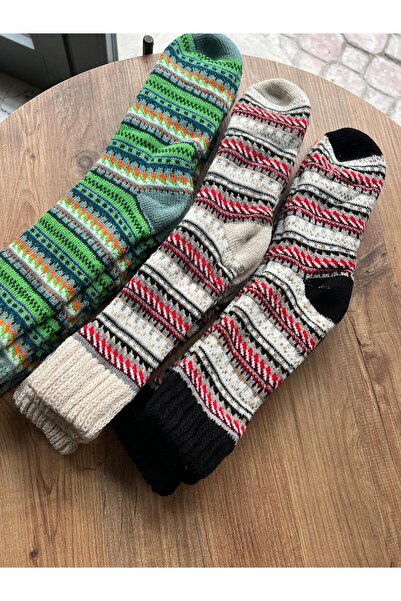cmtgroup Women's 3 Pairs Thick Winter Patterned Lamswool Socks