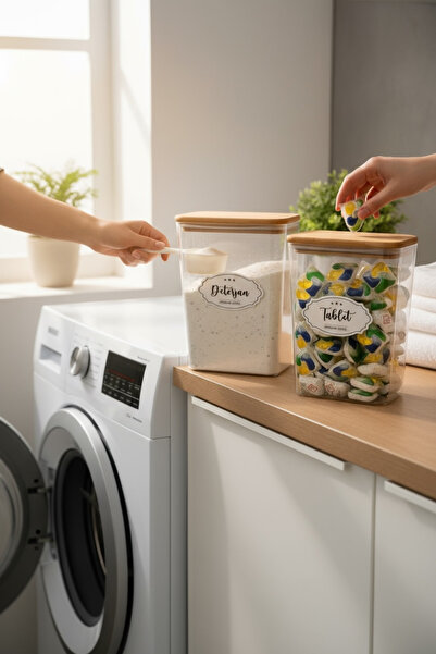 ozbience Doğal ve şık seramik deterjan ve tablet kavanozu, pratik kullanım sa...