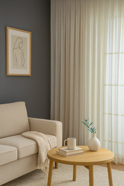 QUBA DECO Işıltı Keten Perdele decorativă din tul cu design elegant pentru su...