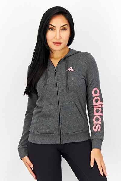 adidas Women Sportswear Fit Hooded Brand Logo Outdoor Sweatshirt, Grey