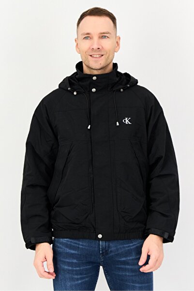 Calvin Klein Jeans Men Embroidered Logo Hooded Windbreaker Jacket, Black