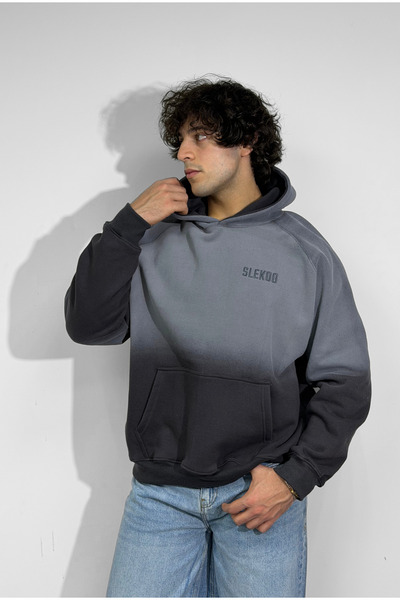 SLEKOO هودي للجنسين، باهت اللون، واسع، إصدار رمادي داكن