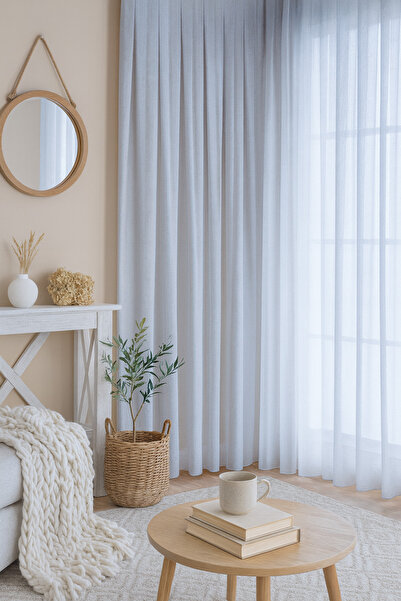 QUBA DECO Modern Doğal Kumlama Efektli Kalın Tül Perde Salon Oturma Odası Yat...