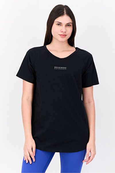 SKECHERS Women Comfort Fit Short Sleeves Training T-Shirt, Black