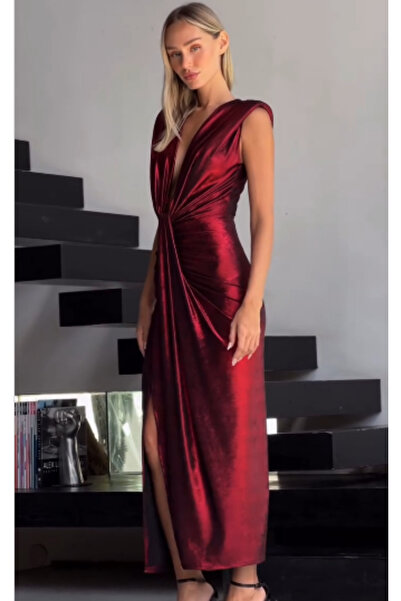 OEMN Women's Metallic Dress with ruffles and deep neckline - Hannah