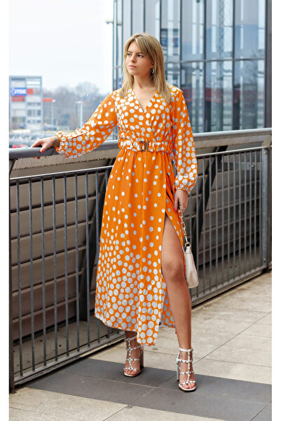 OEMN Women's Satin Midi Dress - Polka Dots