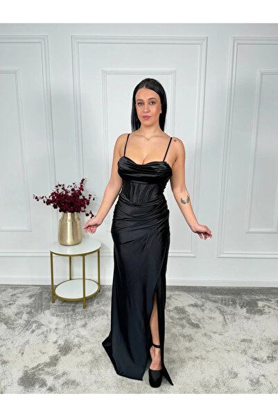 OEMN Rochie Dama Satin Lunga cu Corset si Bretele - Clara