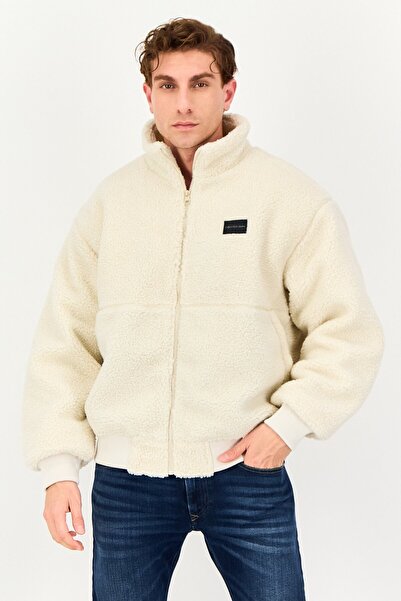 Calvin Klein Jeans Men Long Sleeve Brand Logo Sherpa Jacket, Off White