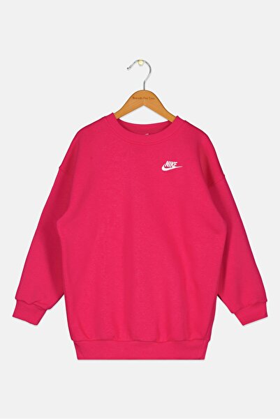 Nike Kids Girl Embroidered Logo Long Sleeve Sweatshirt, Fuschia
