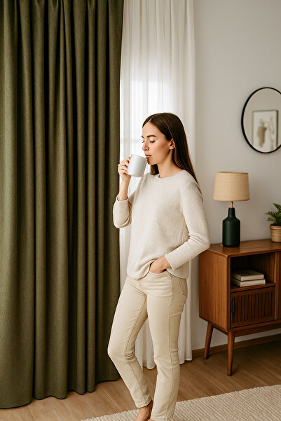 QUBA DECO Dekoratif Şık %5 Simli Natural Yumuşak Dökümlü Fon Perde Salon Oturma Odası Yatak Odası Antre