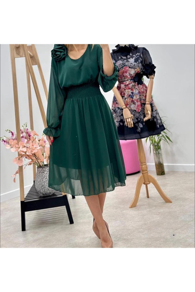 OEMN Rochie Dama Midi din Voal Captusit cu Trandafir pe Umar