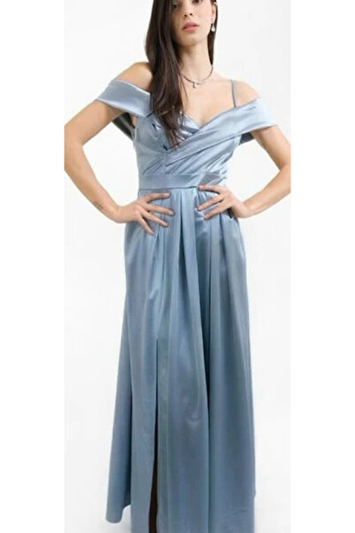 OEMN Women's Long Satin Dress with Lapels and Straps