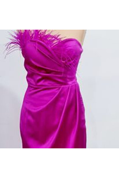 OEMN Women's Satin Midi Dress with Feathers - Clara